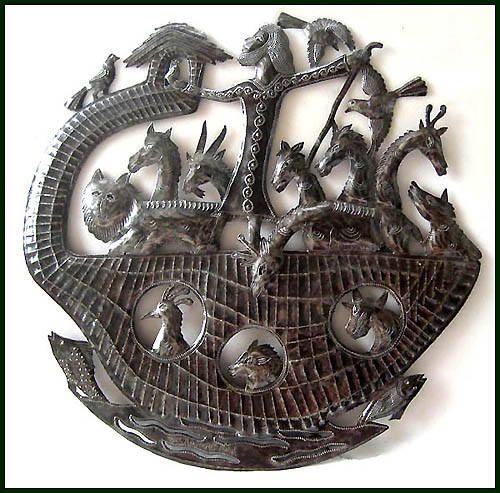 Noah's Ark Metal Art Sculpture - Steel Drum Metal Art of Haiti  - 24" x 24"