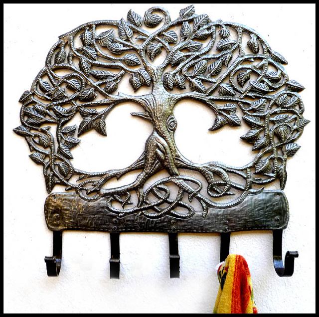 Metal Wall Hook, Tree Design, Haitian Steel Drum Art, Metal Hook