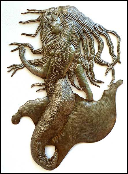 Mermaid Metal Wall Decor, Haitian Steel Drum Metal Art, Outdoor Metal Wall, Haiti Metal Art, 18" x 2