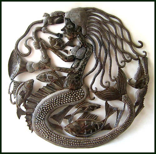 Haitian Metal Art, Metal Wall Decor, Mermaid Steel Drum Art, Metal Wall Art, Wall Hanging - 24"