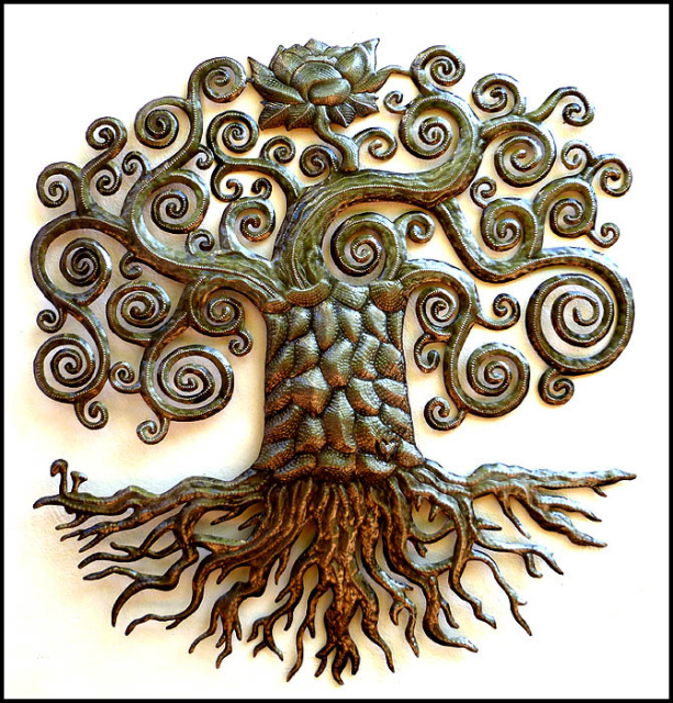 Tree Metal Wall Hanging, Haitian Metal Decor,Outdoor Metal Wall, Metal Wall Art, Art of Haiti - 24"