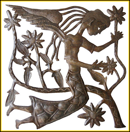 Angel Metal Wall Hanging - Handcrafted Haitian Recycled Steel Drum Art - 24"