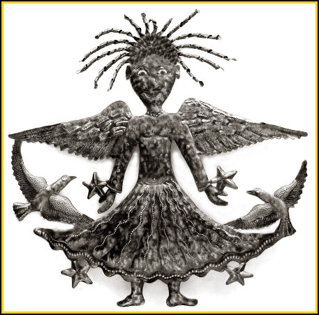 Metal Angel Wall Hanging, Little Angel Girl, Haitian Recycled Steel Drum Art - 24"