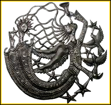 Haitian Metal Sculpture - Angel Wall Hanging Design - Haiti Metal Art