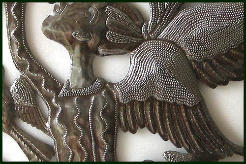 Haitian Metal Art Design - Angel, Moon & Birds Wall Sculpture - Handcrafted 24"