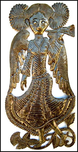 Angel Wall Hanging - Steel Drum Metal Art of Haiti - Haitian Art - 14" x 29"