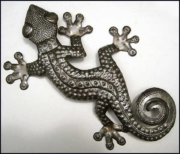 Handcrafted Gecko - Haitian steel drum metal art