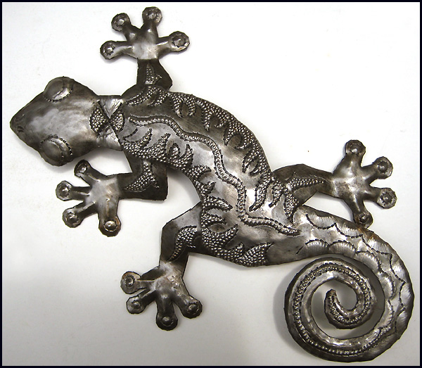 Gecko metal art, Haitian Recycled steel drum