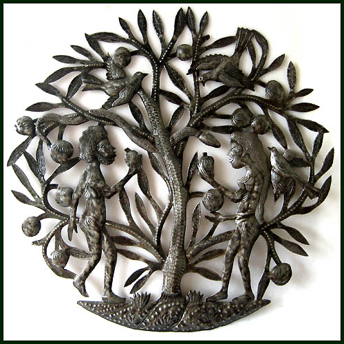 Adam and Eve Metal Wall Hanging - Haitian Wall Decor Wall Sculpture - 24"