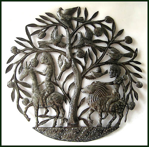 Garden of Eden - Bible Scene Metal Wall Hanging -  Haitian Art - 24"