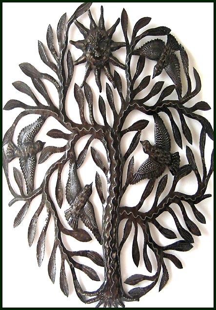 Metal Tree Wall Hanging, Haitian Art, Metal Wall Art, Haitian Steel Drum Metal Art Wall Decor - 24" 