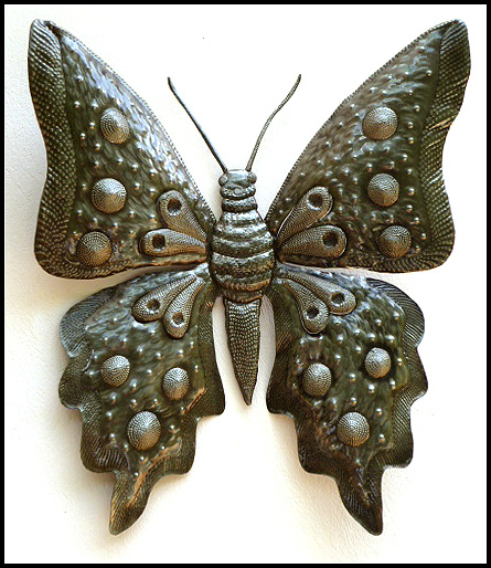 Handcrafted Butterfly Metal Wall Hanging, Metal Wall Art, Steel Drum Metal Art of Haiti - Garden Dec