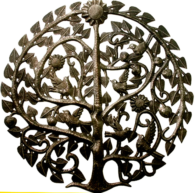 Metal Wall Hanging, Handcrafted Metal Wall Art Tree of Life - Haitian Art - 34" x 34"