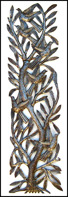 Metal Birds, Haitian Metal Wall Hanging,Metal Wall Decor, Steel Drum Metal Art of Haiti - 34"