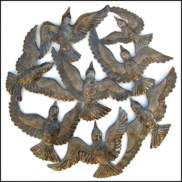  Metal Art of Haiti - Circle of Birds in Flight - Haitian Metal Wall Art -  30"