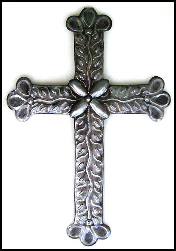 Religious Wall Cross - Haitian Metal Art - 19" X 13"