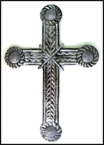 Metal Cross Wall Decor - Christian Cross Wall Art - Haitian Steel Drum Art - 12"