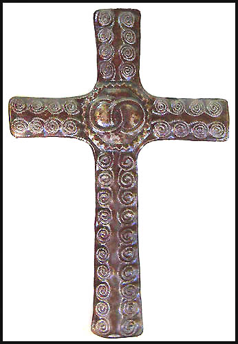 Christian Cross Wall Decor - Haitian Steel Drum Metal Art - 12" x 8 1/4"