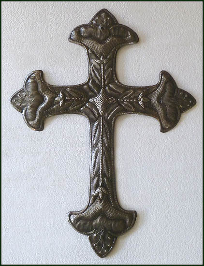 Hand cut metal cross - Haitian steel drum art.