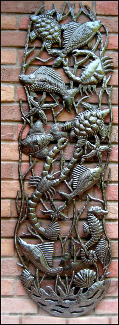 Sea Life Metal Panel, Steel Drum Metal Art, Shellfish Art