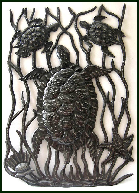 Decorative turtle design. Haitian steel drum metal art.