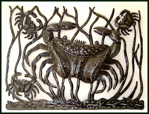 Metal Crab Wall Hanging -  Recycled Steel Drum Metal Art of Haiti - 24” x 17”