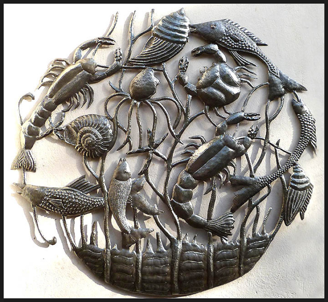 Shellfish metal art - Haitian steel drum art