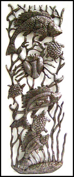 Metal Art - Sea Life - Haitian Metal Art Sculpture - Steel Drum Art - 14" x 34"