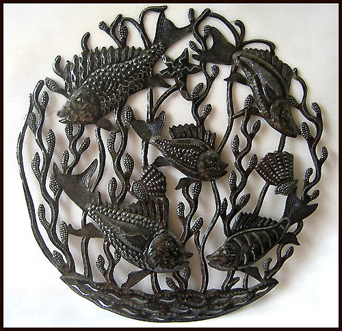 Handcrafted Haitian Metal Art Fish Wall Hanging - Recycled Steel Drum -24"