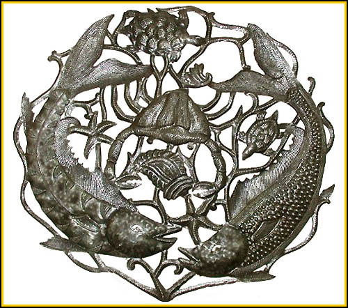 Fish Wall Hanging, Fishing Metal Art Design, Haitian Steel Drum Metal Art - 34"