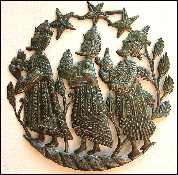 Three Wise Men - Bible Art - Haitian Steel Drum Metal Art Wall Decor - 24"