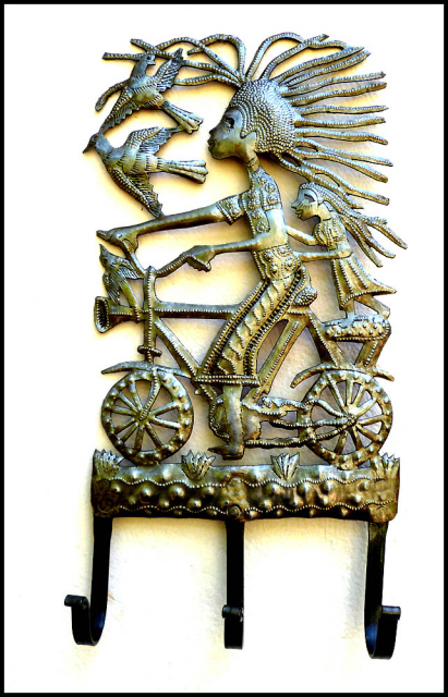 Haitian Metal Art Wall Hook - Recycled steel drum - bicycle