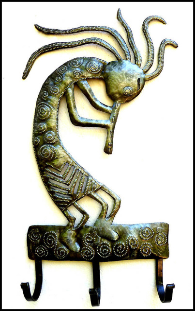 metal hook - kokopelli design, haitian metal art