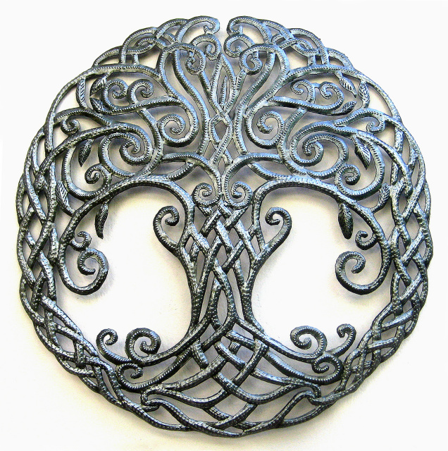 Metal tree wall hanging, Irish art, Celtic knot, Haiti Metal Art