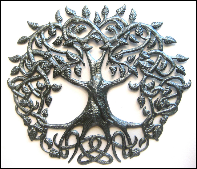 Metal tree wall hanging, Haiti metal art, Celtic knot design