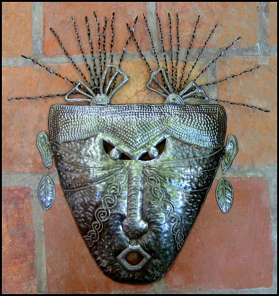 Metal mask wall hanging, Haitian steel drum art
