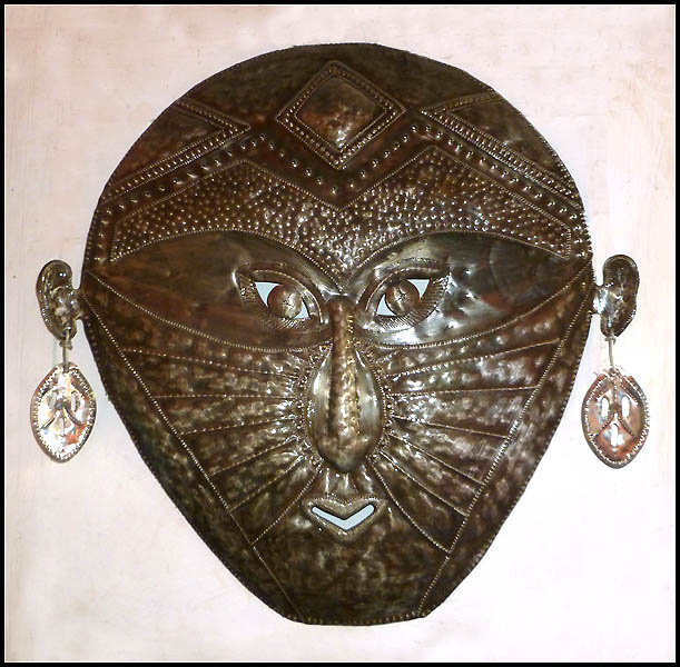 Haitian Metal Mask wall hanging - Steel drum metal art