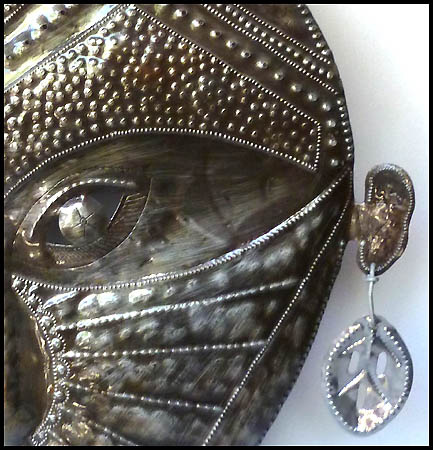 Haitian Metal Mask wall hanging - Steel drum metal art