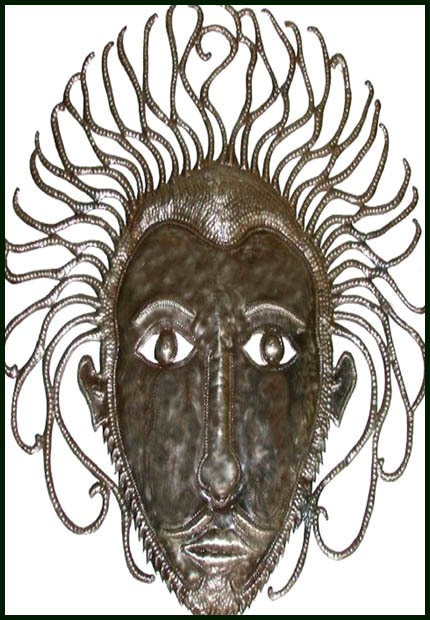 Ethnic Mask Design - Haitian Metal Sculpture Wall Decor - Metal Art - 34"