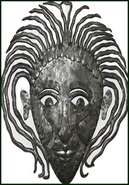 Haitian Mask Design - Steel Drum Metal Art Wall Decor - 24" x 34"