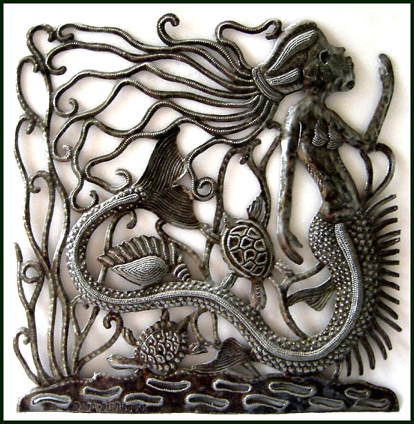 Mermaid Wall Art - Metal Wall Decor- Handcrafted Haitian Steel Drum -Metal Home Decor - 24"