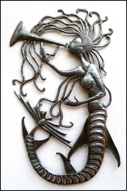 metal mermaid wall hanging - steel drum art of Haiti