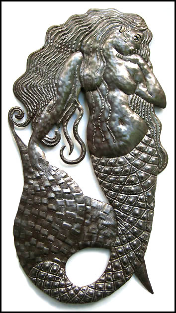 Mermaid Metal Wall Decor,Outdoor Metal Art,Tropical Mermaid Garden Art, Haiti Metal Art, 18 1/2" x 3