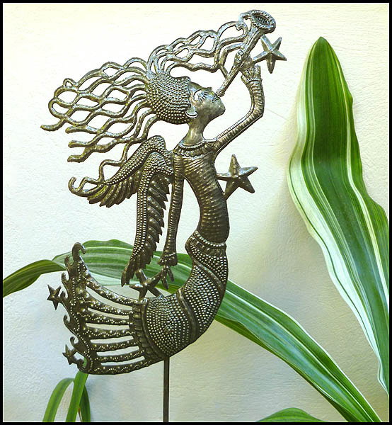 Bâton de plante de jardin en métal - Art du tambour en acier haïtien - Angel design