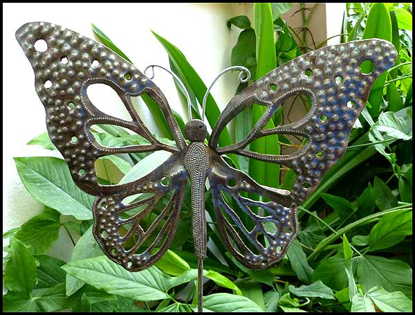Metal Butterfly Plant Marker - Garden Yard Art - Outdoor Garden Decor - 10" x 13"