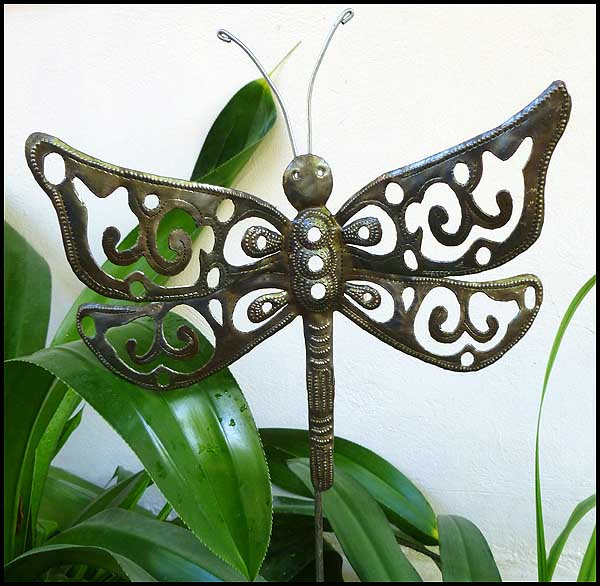 Dragonfly Metal Plant Stick - Metal Plant Stake - Outdoor Garden Decor - Garden Art - 11" x 13" 