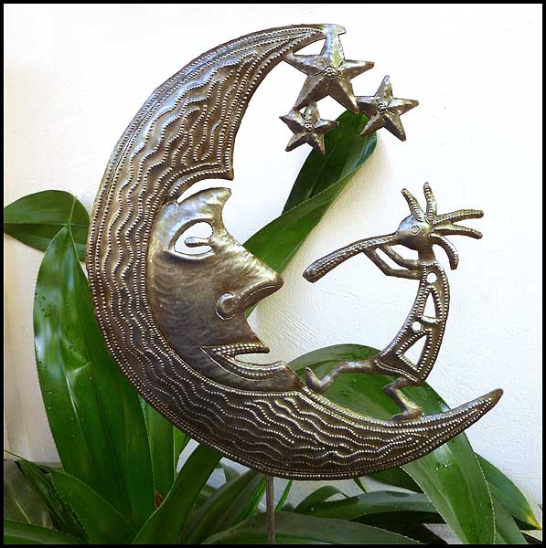 Metal Garden Marker - Moon and Kokopelli Plant Stick - Garden Plant Stake - 11" x 12"