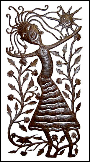 Haitian Peasant Woman, Steel Drum Metal Art Wall Hanging, Haiti Metal Art - 15" x 30"