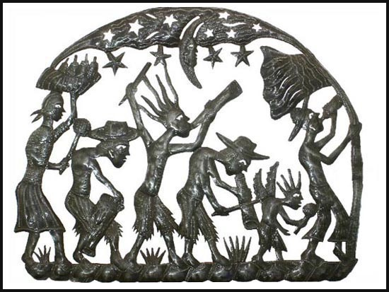 Haitian RaRa Band Metal Wall Decor - Haitian Carnival, Steel Drum Art - 19" x 24"