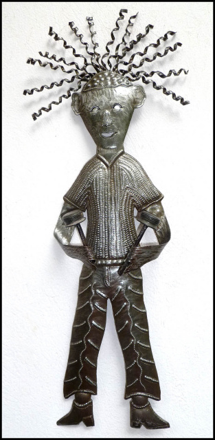 Haitian Man, Metal Wall Hanging, Haitian Steel Drum Metal Art, Haiti Metal Art - 13" x 34" 